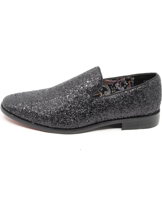 Metrocharm Men\'s Black Rubber Sole Sparkly Glitter Sequin Loafers Slip On Shoes main image 6